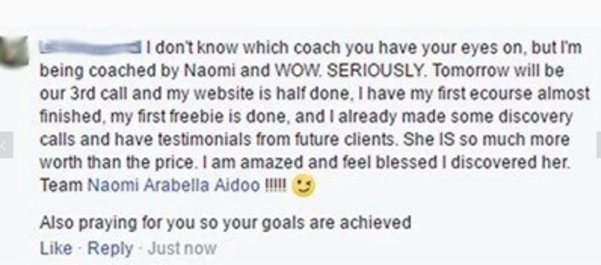 Client testimonial about coaching results