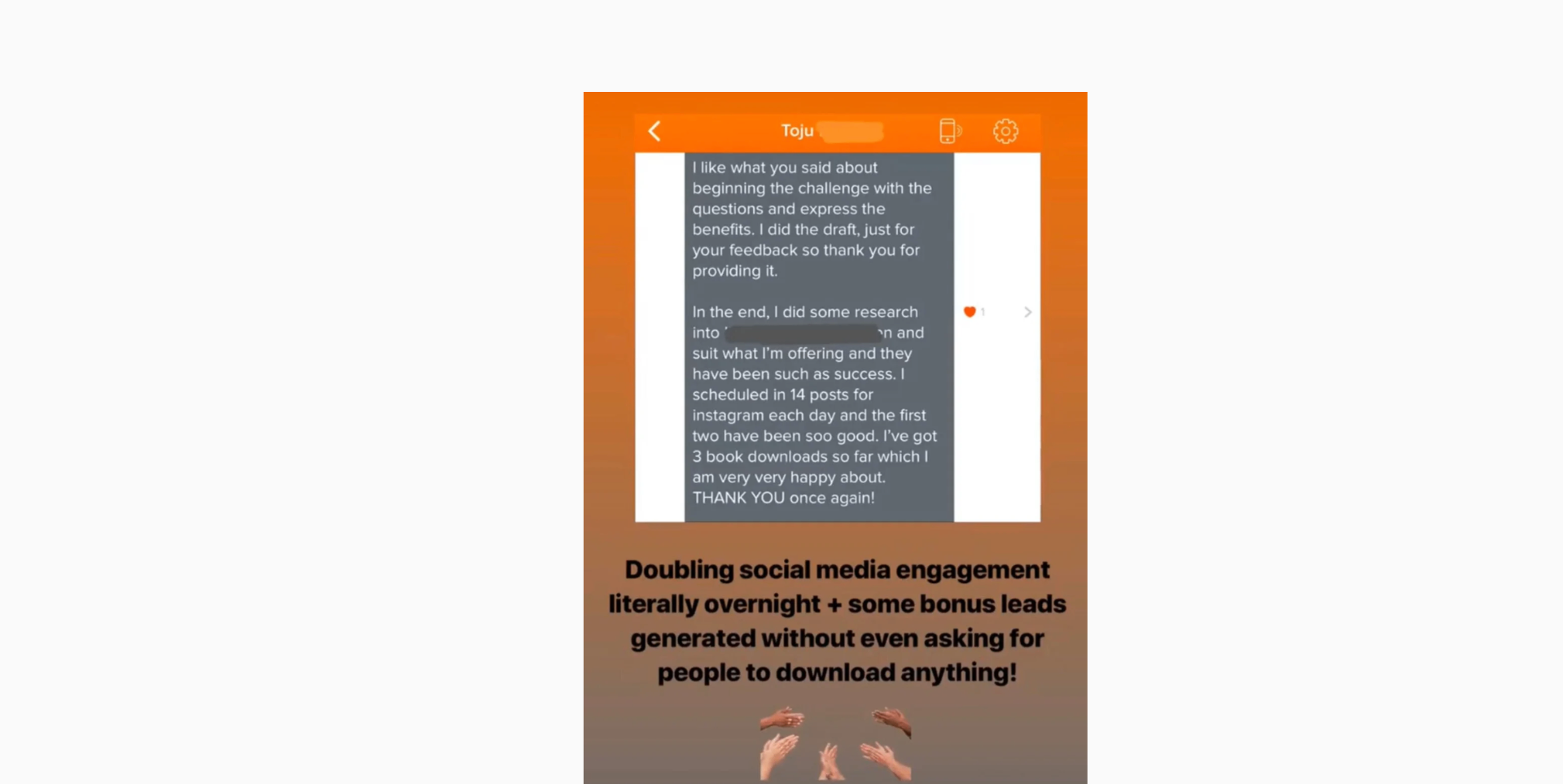 Toju's testimonial about social media growth